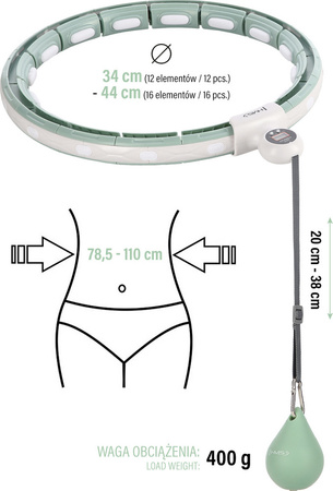 Zestaw hula hop magnetyczny z licznikiem HMS hhm15 zielone pas wyszczuplający br163 czerwony