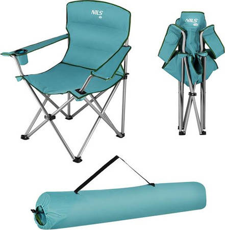 Krzesło fotel turystyczne składane Nils Camp NC3079 zielone 92x15cm
