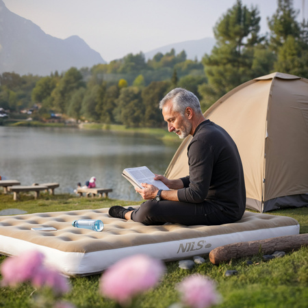 Materac welurowy dwuosobowy kempingowy Nils Camp NC2802 beżowy 191x137x22 cm