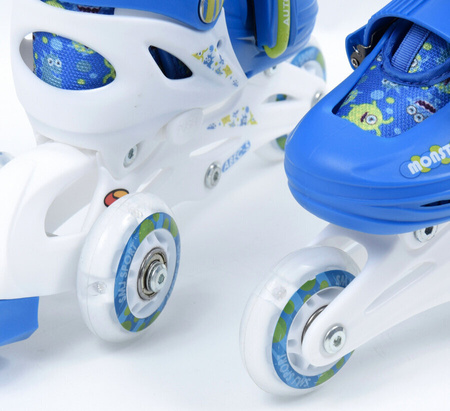 Zestaw wrotki rolki 2w1 wrotko-rolki kask ochraniacze plecak świecące koła LED Monster