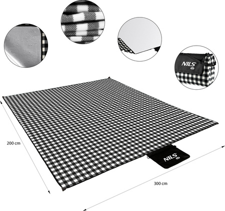Koc piknikowy biało-czarny 200x200 cm pe alu Nils camp nc2311