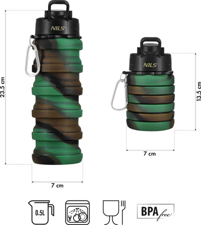 Bidon turystyczny silikonowy składany Nils NC4106 moro 500ml