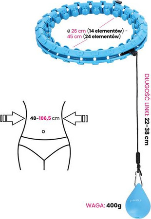 Zestaw hula hop z wypustkami i obciążnikiem HMS hhw01 niebieskie pas wyszczuplający br163 czerwony