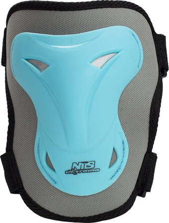 Zestaw ochraniaczy kolana łokcie nadgarstki na rolki deskorolkę hulajnogę Nils Extreme H716 szaro-niebieskie rozmiar L