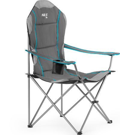 Krzesło fotel turystyczny składany Nils Camp NC3080 jasnoszary 95x110x50cm