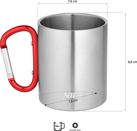 Kubek turysytyczny z karabińczykiem Nils Camp NC17110 czerwony 330 ml