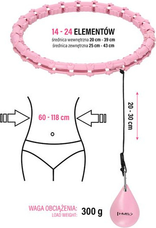 Hula hop z wypustkami i obciążnikiem HMS hhw02 różowe