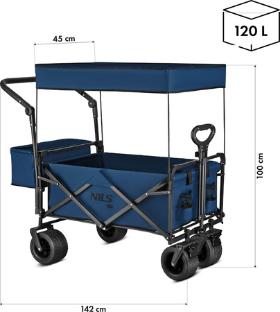 Wózek turystyczny plażowy transportowy kempingowy składany z daszkiem Nils Camp NC2605 120 L