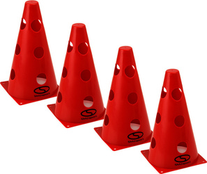 Zestaw pachołków treningowych z otworami SMJ 23 cm czerwone 4 szt.