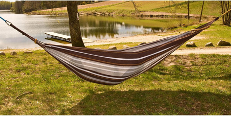 Hamak ogrodowy 2 osobowy luxe xxl 250x150cm z drążkiem brązowy