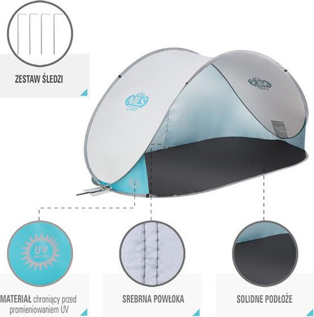 Namiot plażowy samorozkładający Nils Camp NC3174 jasny szary