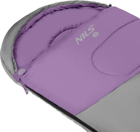 Śpiwór turystyczny ciepły mumia kołdra Nils Camp NC2008 szaro-fioletowy 75x215cm