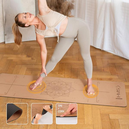 Mata do ćwiczeń jogi yogi fitness korkowa TPE HMS YM11 182x61x0.8 cm