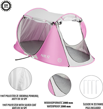 Namiot plażowy samorozkładający Nils nc3043 różowy