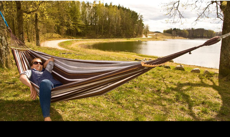 Hamak ogrodowy 2 osobowy luxe xxl 250x150cm z drążkiem brązowy