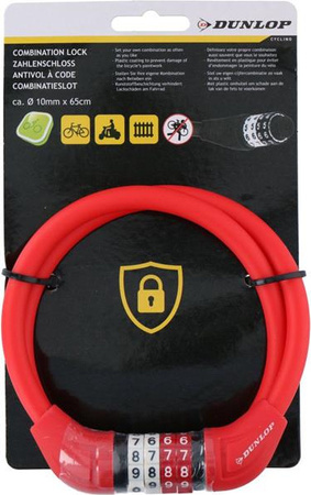 Zapięcie rowerowe Dunlop linka,szyfr 10 mm x 65 cm czerwone 180861