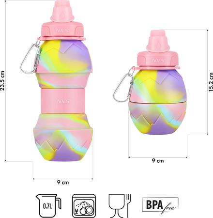Bidon turysytyczny silikonowy składany Nils NC4102 różowy 700 ml
