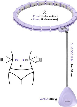 Hula hop z magnesami obciążnikiem licznikiem fioletowy HMS HHM14