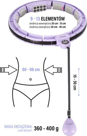 Koło hula hop fioletowy z magnesami i obciążnikiem licznik HMS HHM13