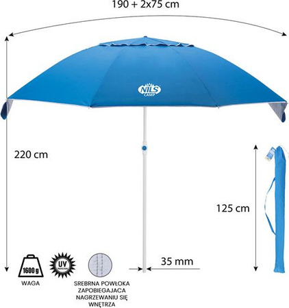 Parasol plażowy ogrodowy Nils Camp NC7822 duży niebieski