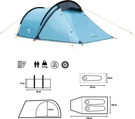 Namiot kempingowy turystyczny north peak Nils camp NC6003 2 osobowy niebieski 270x180x110cm