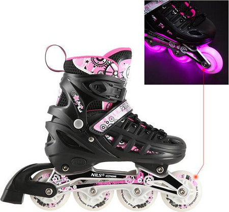 Łyżworolki, wrotki, łyżwy hokejowe, wrotko-rolki świecące LED z wymienną płozą 4w1 Nils Extreme NH10905 rozmiar L 39-42