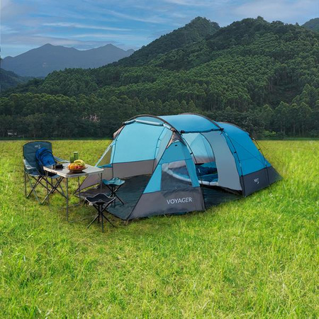 Namiot turystyczny kempingowy voyager Nils camp NC3027 niebieski 4 osobowy 450x260x150cm