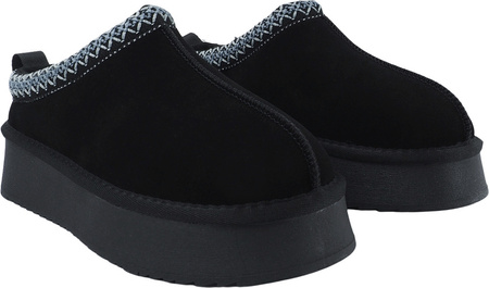 Buty damskie skórzane Solo Soprani Couture Sabot fur Hugh Platform czarne SSW421P22 53