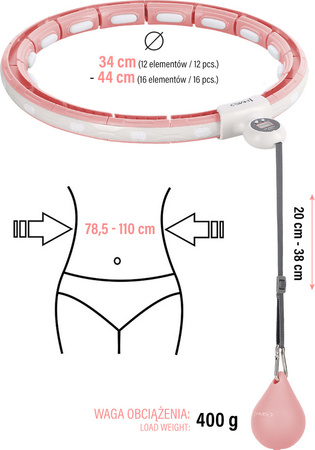 Hula hop pink z magnesem i obciążnikiem licznik HMS hhm15
