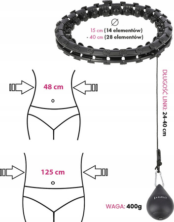 Hula hop PLUS SIZE z wypustkami i obciążnikiem HMS czarne hhw12