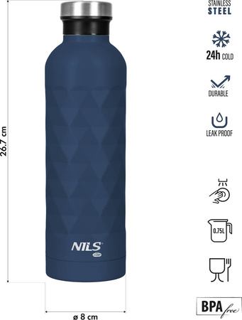 Butelka bidon turystyczny ze stali nierdzewnej Nils Camp NC3805 niebieski 750ML