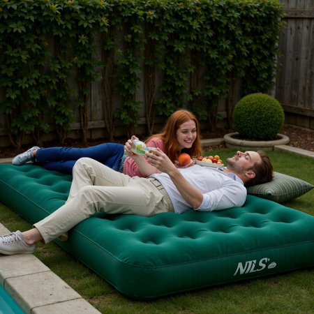 Materac welurowy dwuosobowy kempingowy Nils Camp NC2802 zielony 191x137x22 cm