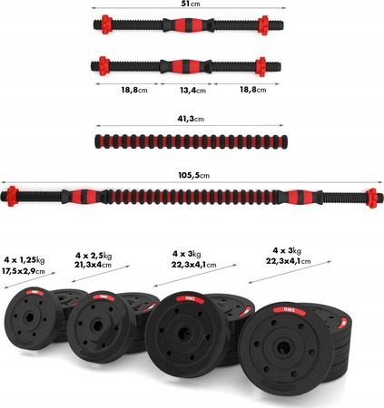 Sztanga gryf z obciążeniem sztangielki / hantle kompozyt HMS SGP40 40 kg