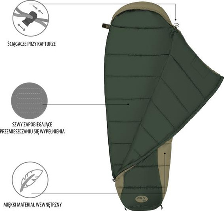 Śpiwór turystyczny ciepły mumia Nils Camp NC2012 zielony 80x190cm