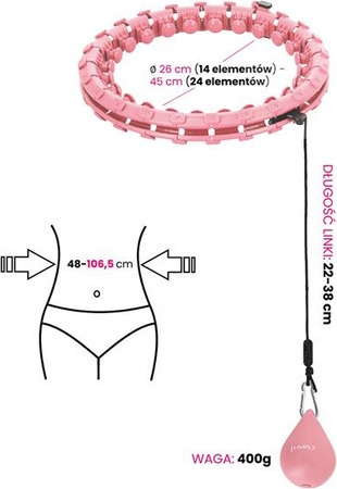 Zestaw hula hop z wypustkami i obciążnikiem HMS hhw01 różowe pas wyszczuplający br163 czerwony