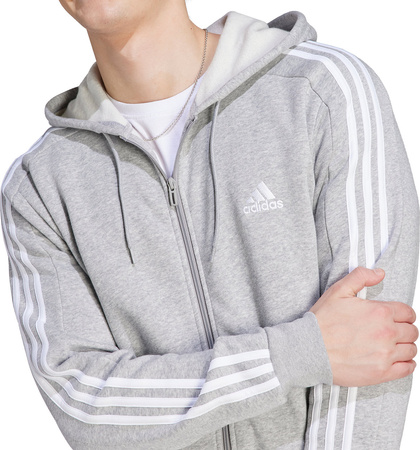 Bluza męska adidas Essentials Fleece 3-Stripes Full-Zip szara IJ6479