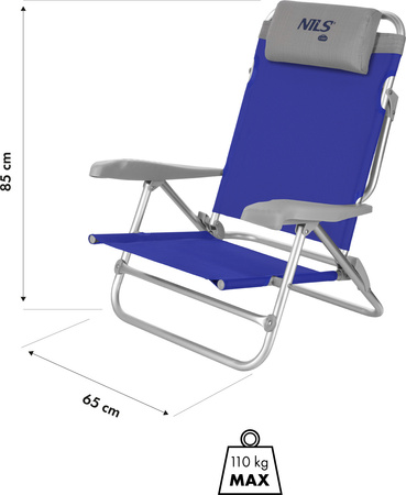 Krzesło leżak turystyczny składany 2w1 Nils Camp NC3502 niebieskie 85cm×65 cm