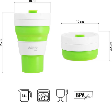 Kubek silikonowy składany turystyczny podróżny kempingowy Nils Camp NC4103 zielony 600 ml