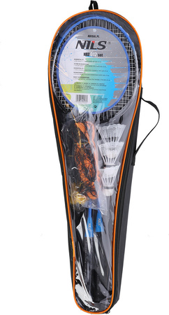 Zestaw rakiet do badmintona 2 sztuki lotki 3 sztuki siatka pokrowiec Nils NRZ012 stalowy