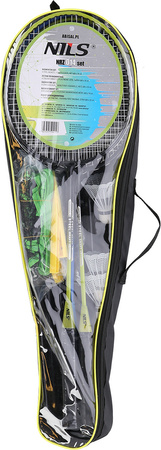Zestaw 4 rakiet do badmintona 3 lotki siatki 195x22cm pokrowiec Nils NRZ014 steel