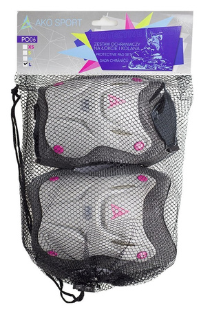 Zestaw ochraniaczy kolana łokcie Akosport PO06 50KG rozmiar XL szaro-różowy