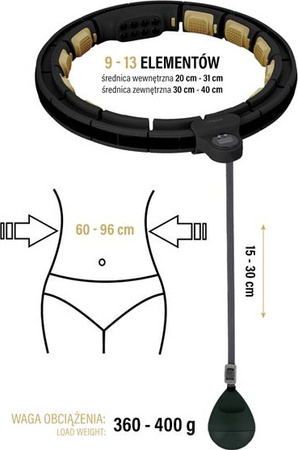 Zestaw Hula hop magnetyczny czarno-złote HHM13 z licznikiem HMS pas wyszczuplający BR163