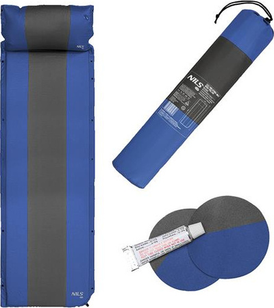 Mata samopompująca kempingowa turystyczna z poduszką Nils CampNC4349 niebiesko-szara