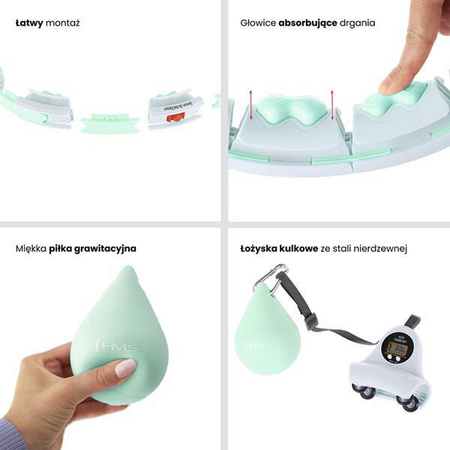 Zestaw hula hop HMS HHW06 zielone z piłką grawitacyjną i licznikiem + Pas wyszczuplajacy BR163