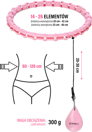 Hula hop light pink z wypustkami i obciążnikiem HMS hhw11 plus size