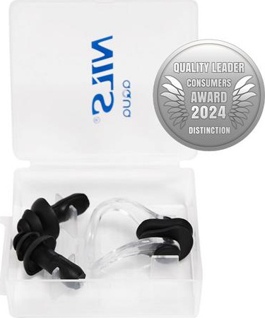 Zestaw pływacki zatyczki do uszu i na nos Nils aqua NQAW30 silikonowe czarne