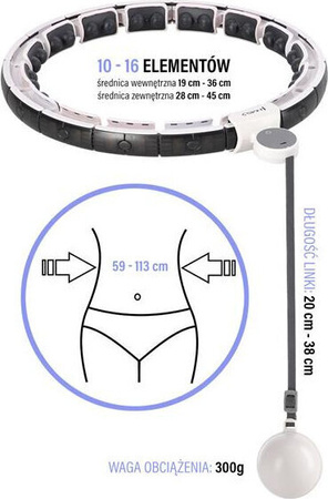 Zestaw hula hop magnetyczne HMS HHM16 z licznikiem pas wyszczuplający BR163 czarny