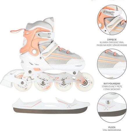 2w1 Łyżworolki z wymienną płozą hokejową Nils Extreme NH18190 biało-różowy rozmiar L (39-43)