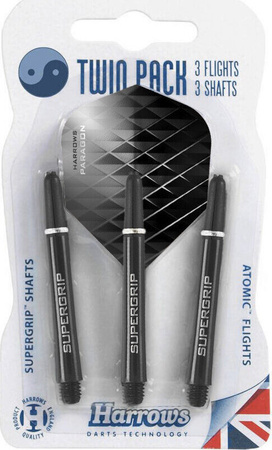 Harrows Twin Pack shafty Supergrip   piórka Atomic czarne