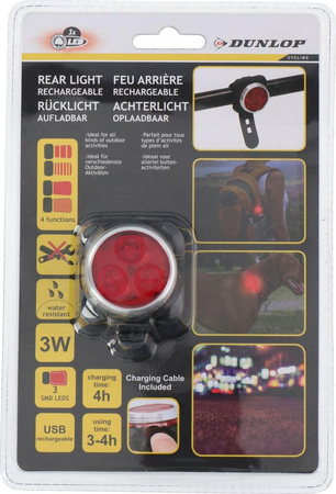 Tylne światło rowerowe 3 led smd Dunlop ładowanie usb